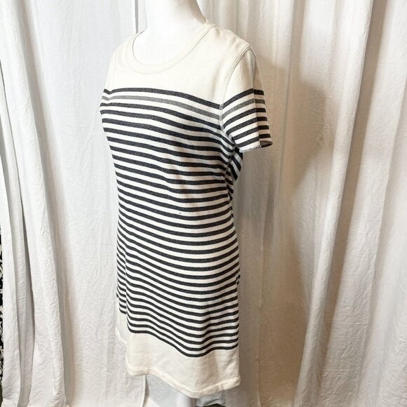 BCBG Maxazria Striped Low Back Dress Size XS Short Sleeve Mini Cream Black - Picture 5 of 11